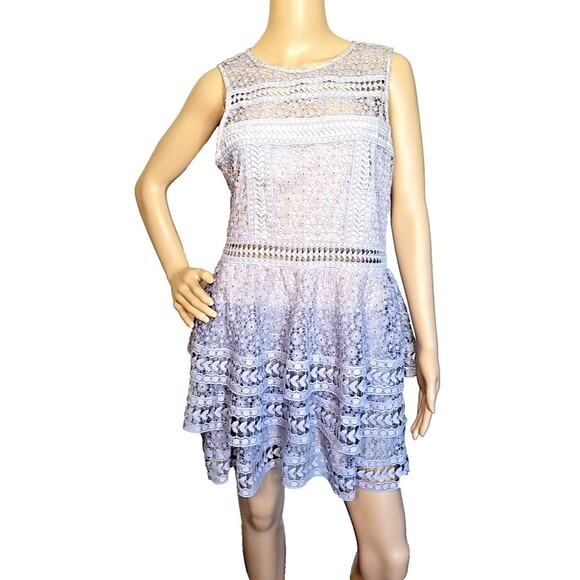 Express Little Blue Dress Lace Sleeveless Womens Layered Size 12 - Picture 1 of 10